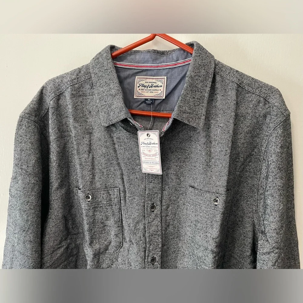 Flag & Anthem Men's Plaid Button-Up Cotton Shirt Charcoal Extra Large XL Cotton